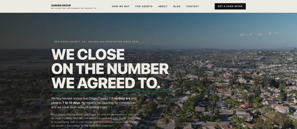 Garner Group Inc website — San Diego cash home buyer and renovator
