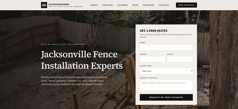 Jax Fence Builders website — Jacksonville fence contractor