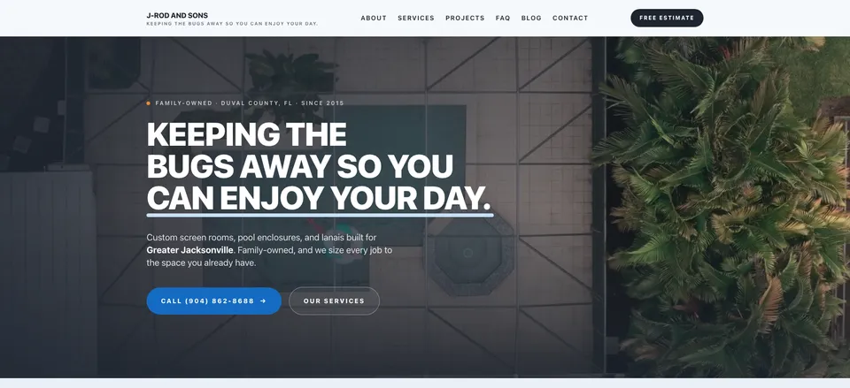 J-Rod and Sons website — Jacksonville screen room and pool enclosure contractor
